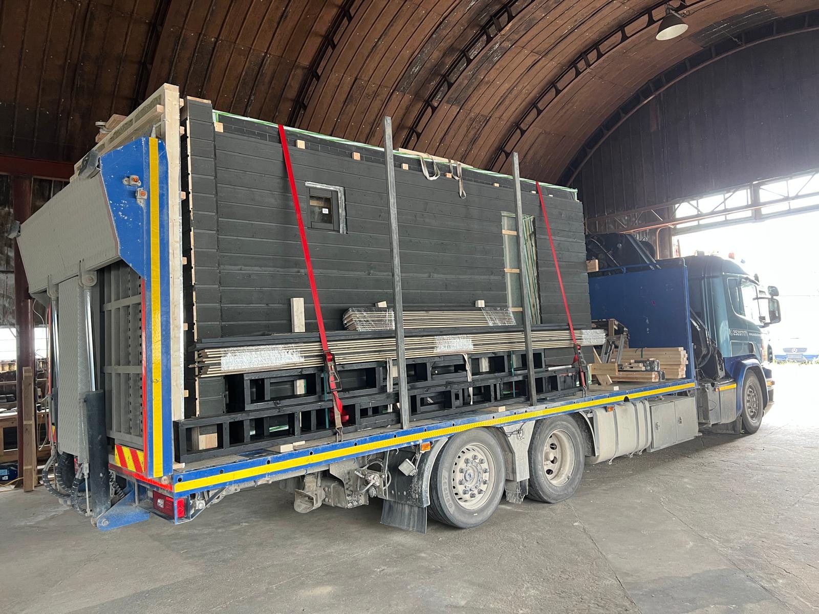 Modulsauna — Für den Transport vorbereitet
