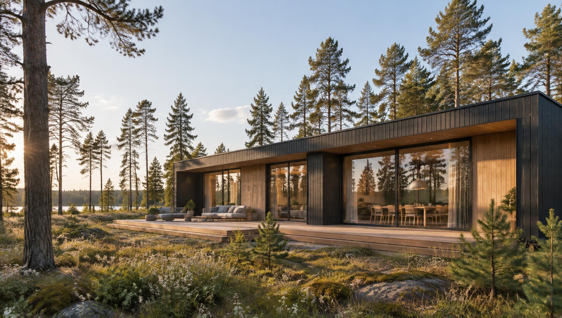Modular timber home in a forest — concept image